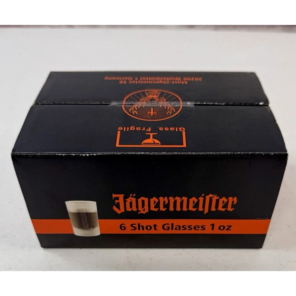 Jägermeister Set of 6 Frosted 1 Ounce Embossed Logo Shot Glasses Jagermeister